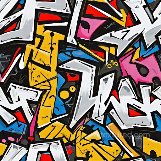 Seamless 3D PBR Graffiti Texture Featuring Bold White Outlines and Vibrant Primary Colors texture preview