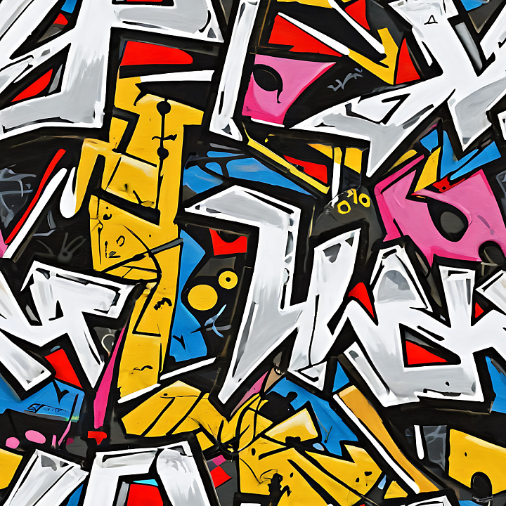 Graffiti Featuring Bold White Outlines and Vibrant Primary Colors seamless PBR texture preview