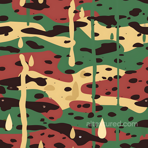 Stylized Woodland Camouflage PBR Texture with Dripping Paint Effect seamless Color Camouflage PBR texture