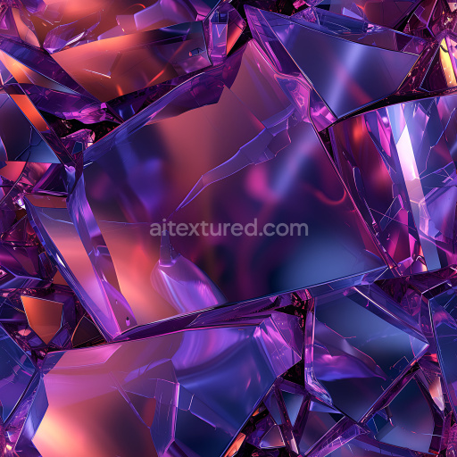 Seamless 3D fractured glass PBR texture in vibrant purple and blue hues with sharp edges
