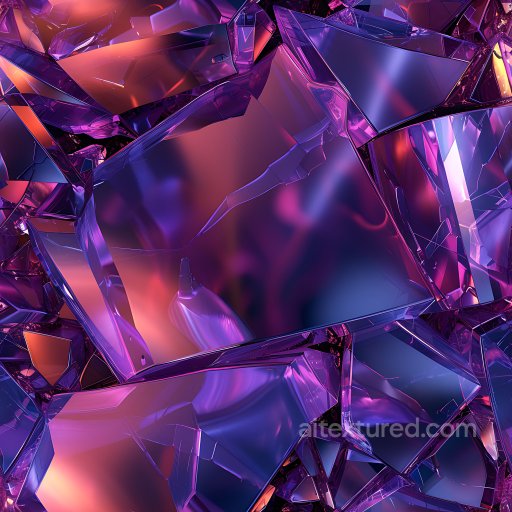 fractured glass PBR texture in vibrant purple and blue hues with sharp edges seamless Cracked & Holes PBR texture