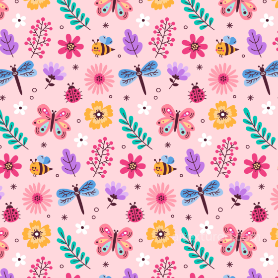 Dragonfly Texture of Colorful Cartoon Insects and Floral Motifs Dragonfly texture preview