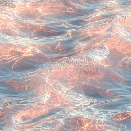 Seamless 3D Water PBR Texture Featuring Gentle Waves, Subtle Foam, and Warm Sunset Glow