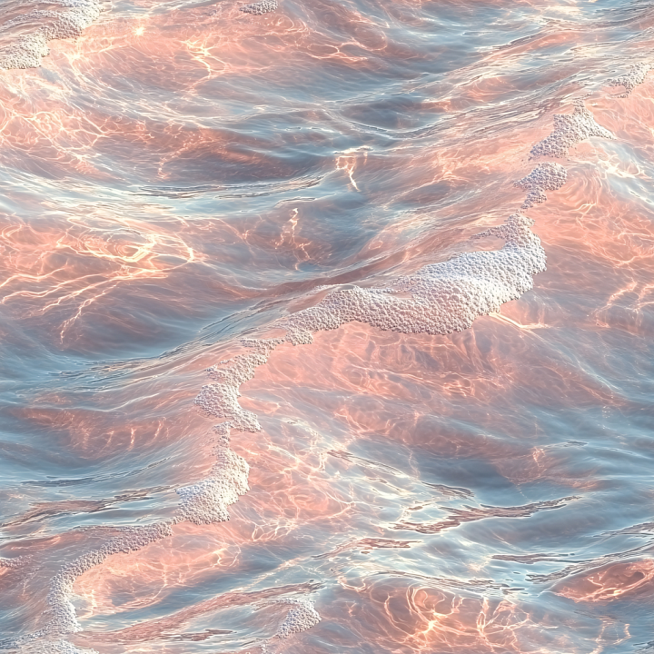 Water Featuring Gentle Waves, Subtle Foam, and Warm Sunset Glow seamless PBR texture preview