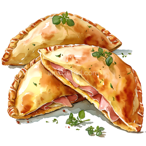 Breakfast Ham and Cheese Calzones Watercolor Illustration