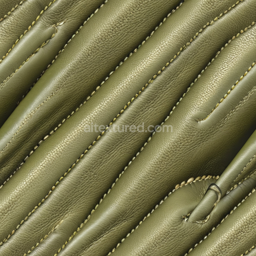 Seamless 3D Olive Green Quilted Leather PBR Texture with Detailed Stitching and Pebbled Grain