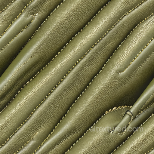 Olive Green Quilted Leather PBR Texture with Detailed Stitching and Pebbled Grain seamless Leather PBR texture
