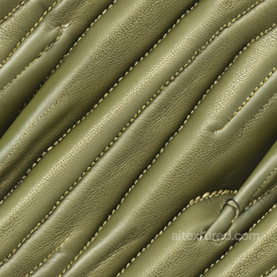 Olive Green Quilted Leather PBR Texture with Detailed Stitching and Pebbled Grain Leather texture preview