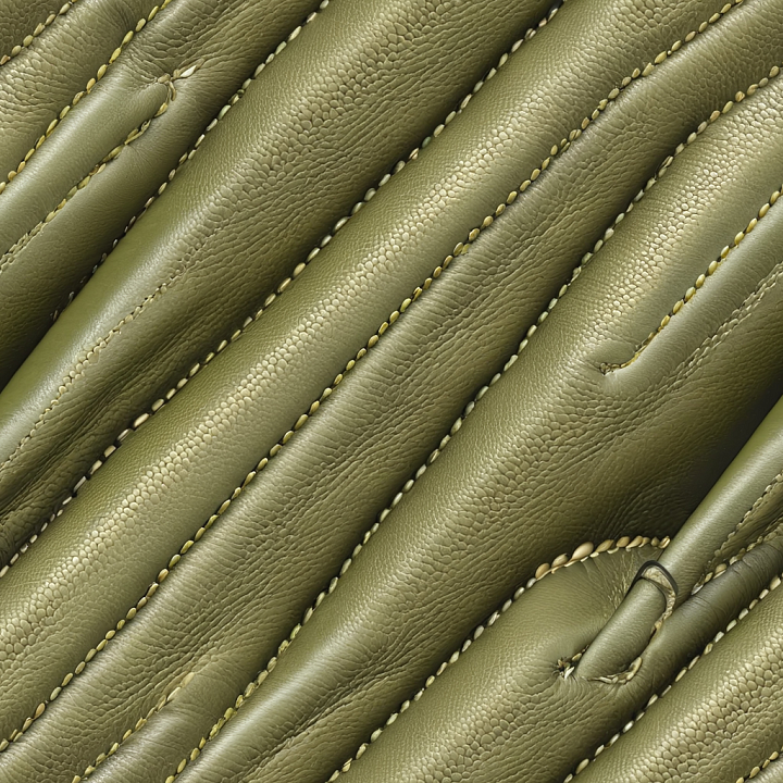 Olive Green Quilted Leather with Detailed Stitching and Pebbled Grain seamless PBR texture preview
