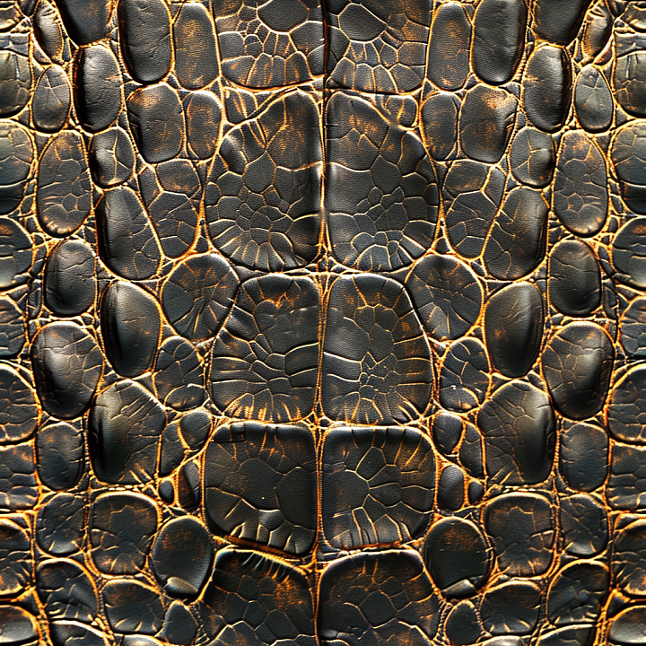Of Cracked Black Crocodile Leather With Aged Grain And Deep Cracks seamless PBR texture preview