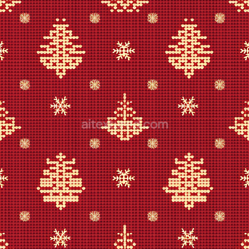 Seamless 3D PBR Texture of Red Knitted Christmas Fabric with Snowflakes and Trees Pattern