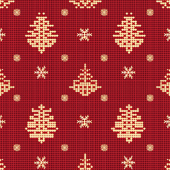 Christmas Digital Paper Featuring Stylized Trees & Snowflakes seamless PBR texture preview