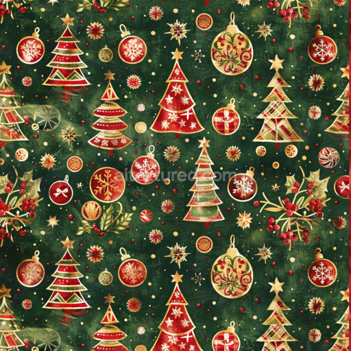 Seamless 3D PBR Vintage Christmas Fabric Texture with Festive Patterns