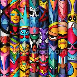 seamless Seamless 3D PBR Graffiti Texture Featuring Vibrant Tribal Mask Designs texture 8k free download PBR