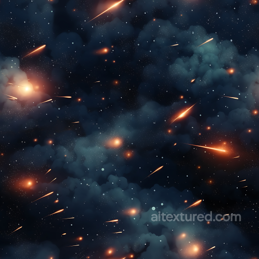 Space PBR Texture Featuring Dark Nebula Clouds and Bright Meteor Streaks seamless Star, space, planets PBR texture