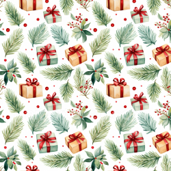 seamless Seamless 3D PBR Watercolor Christmas Texture with Gifts and Greenery texture 8k free download PBR