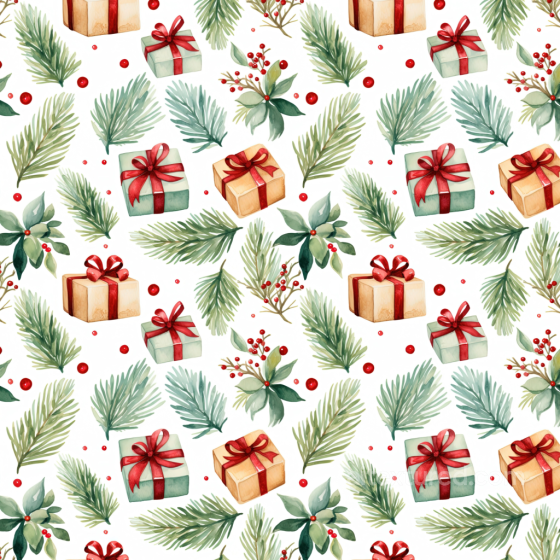 Watercolor Christmas Texture with Gifts and Greenery Watercolor Christmas texture preview