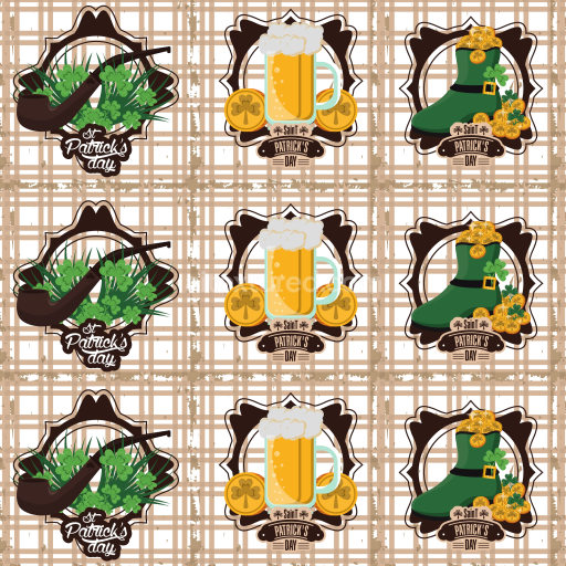 Seamless 3D PBR Texture Featuring St Patrick's Day Plaid Pattern & Symbols