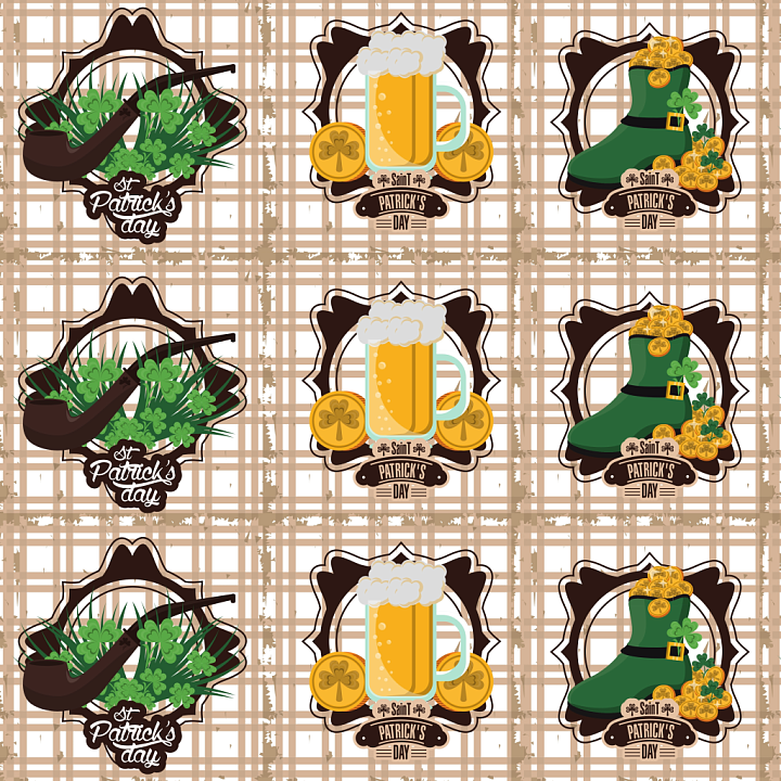 Featuring St Patrick's Day Plaid Pattern & Symbols seamless PBR texture preview