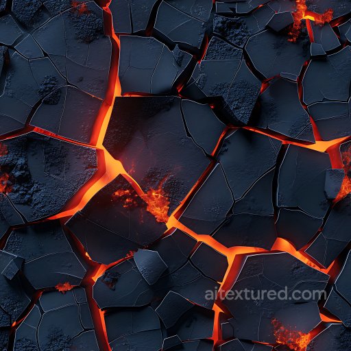 Cracked Volcanic Lava Rock PBR Texture with Fiery Glowing Fissures seamless Cracked & Holes PBR texture
