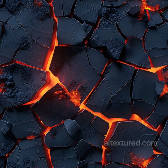 Cracked Volcanic Lava Rock PBR Texture with Fiery Glowing Fissures Cracked & Holes texture preview