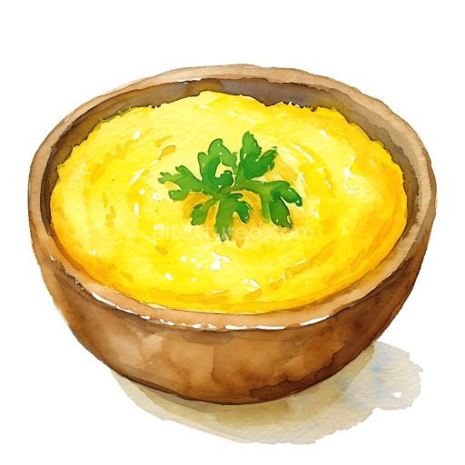 Watercolor Polenta Breakfast Bowl with Fresh Herb Garnish Illustration