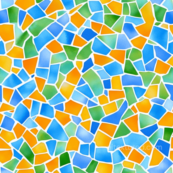 Mosaic PBR Texture with Vibrant Broken Ceramic Tiles in Blue, Orange, and Green Mosaic texture preview