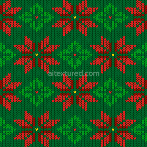 Seamless 3D PBR Knitted Christmas Digital Paper Texture with Red and Green Floral Pattern