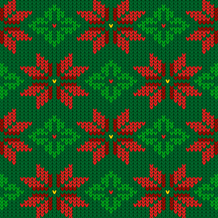 Knitted Christmas Digital Paper with Red and Green Floral Pattern seamless PBR texture preview