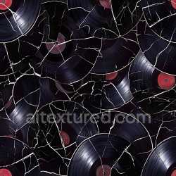 seamless Seamless 3D PBR Texture of Cracked Vintage Vinyl Records with Distinctive Fractured Pattern and Dark Red Labels texture 8k free download PBR