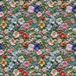 seamless Seamless 3D PBR Embroidered Floral Fabric Texture with Multicolor Flowers texture 8k free download PBR