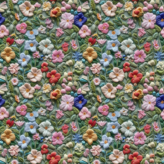 Embroidered Floral Fabric Texture with Multicolor Flowers Embroidered floral texture preview
