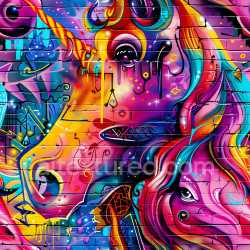 seamless Seamless 3D PBR Graffiti Texture Featuring Colorful Unicorns and Dynamic Street Art texture 8k free download PBR
