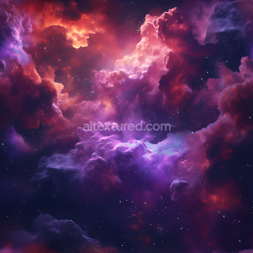 Seamless 3D Space PBR Texture Featuring Vibrant Nebula Clouds and Starfield