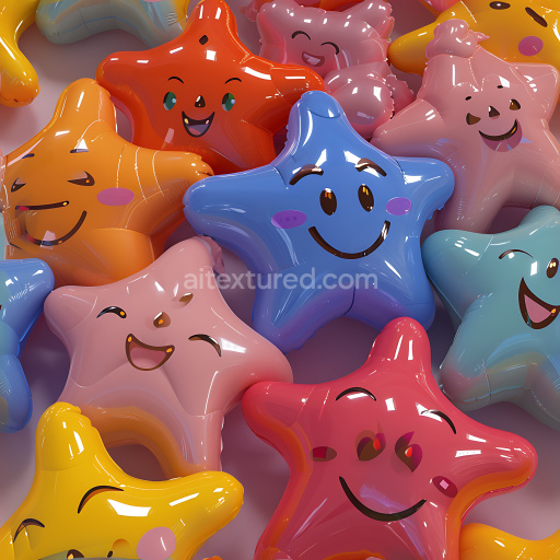 Seamless 3D Inflated Star Vinyl Balloon PBR Texture with Glossy Colorful Faces