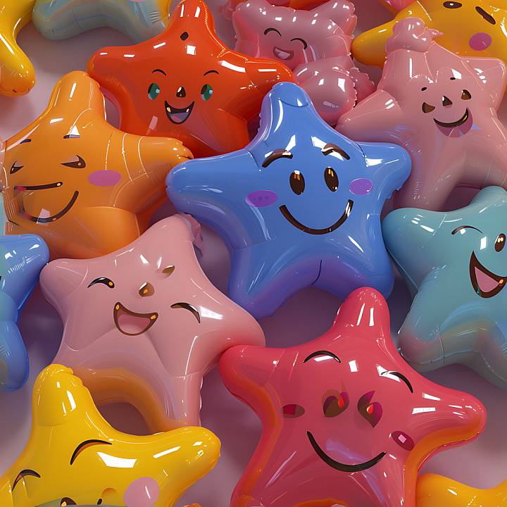 Inflated Star Vinyl Balloon with Glossy Colorful Faces seamless PBR texture preview
