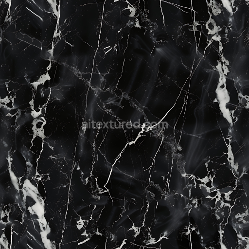 Seamless 3D Black Natural Marble PBR Texture with White Vein Detailing