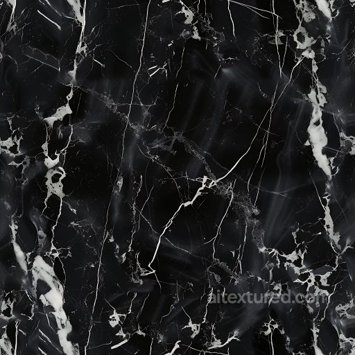 Black Natural Marble PBR Texture with White Vein Detailing seamless Marble PBR texture