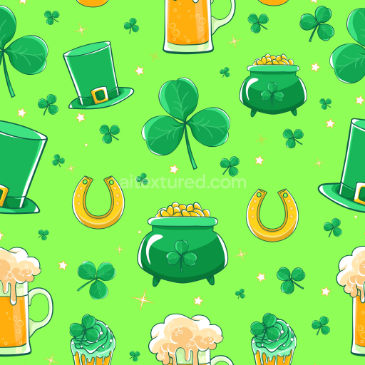 Seamless 3D PBR Texture of St. Patrick’s Day Digital Paper with Leprechaun Elements