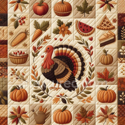seamless Seamless 3D PBR Quilted Thanksgiving Fabric Texture with Autumn Motifs texture 8k free download PBR
