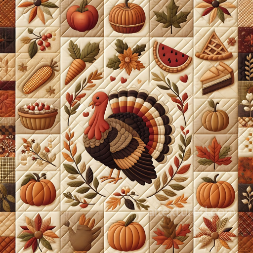 Quilted Thanksgiving Fabric Texture with Autumn Motifs seamless Thanksgiving PBR texture