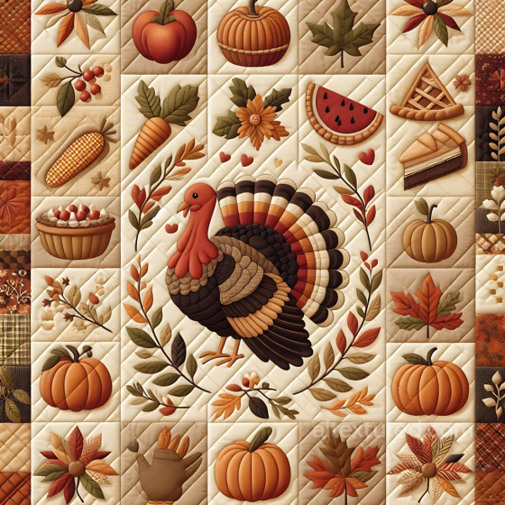 Quilted Thanksgiving Fabric Texture with Autumn Motifs Thanksgiving texture preview