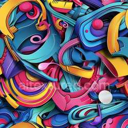 seamless Seamless 3D PBR Texture of Vibrant Abstract Graffiti with Colorful Curves & Layers texture 8k free download PBR