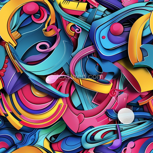 Seamless 3D PBR Texture of Vibrant Abstract Graffiti with Colorful Curves & Layers