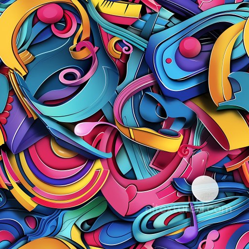 Seamless 3D PBR Texture of Vibrant Abstract Graffiti with Colorful Curves & Layers texture preview