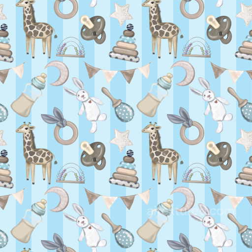Baby Boy Toys Pattern Fabric Texture in Soft Pastel Blue seamless Baby Boy PBR texture