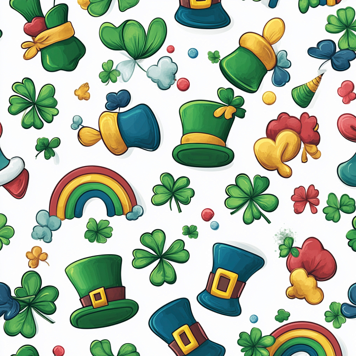 with St Patrick’s Day Cartoon Hats and Shamrocks seamless PBR texture preview