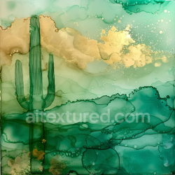 seamless Seamless 3D Alcohol Ink PBR Texture Featuring Green Desert Cactus and Gold Veins texture 8k free download PBR