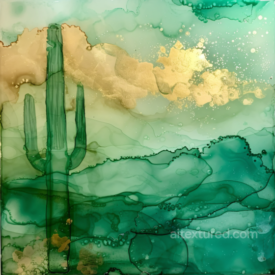 Alcohol Ink PBR Texture Featuring Green Desert Cactus and Gold Veins Alcohol ink texture preview