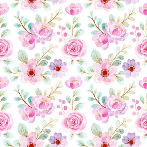 Seamless 3D PBR Pink Flower Watercolor Floral Fabric Texture